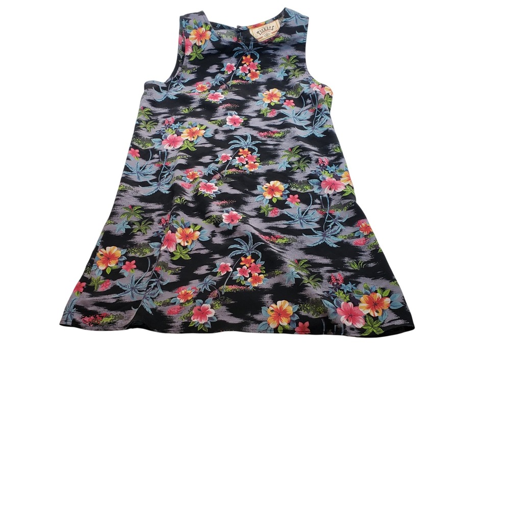 Tickets Clothing Tropical Floral‎ Shift Dress Womens Medium Black Pink Hibiscus